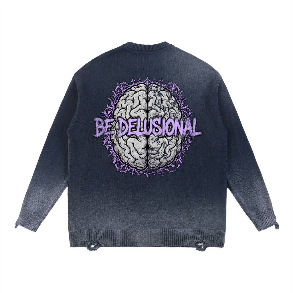Sun Fade Distressed Ripped Crewneck Sweater - Be Delusional