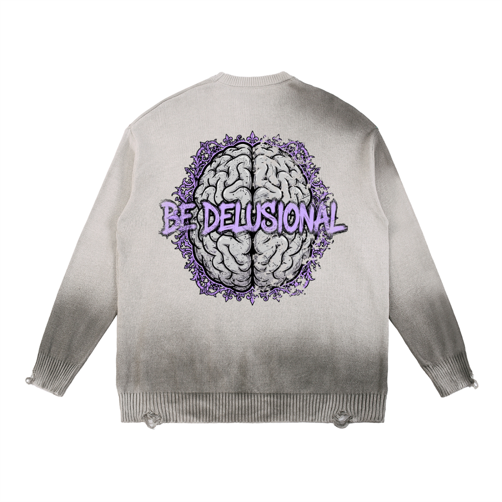 Sun Fade Distressed Ripped Crewneck Sweater - Be Delusional