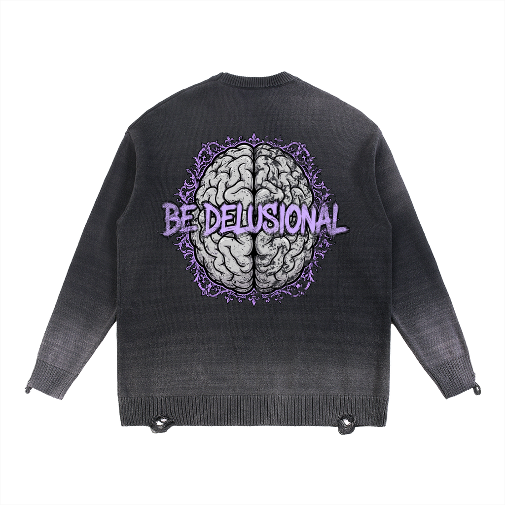 Sun Fade Distressed Ripped Crewneck Sweater - Be Delusional