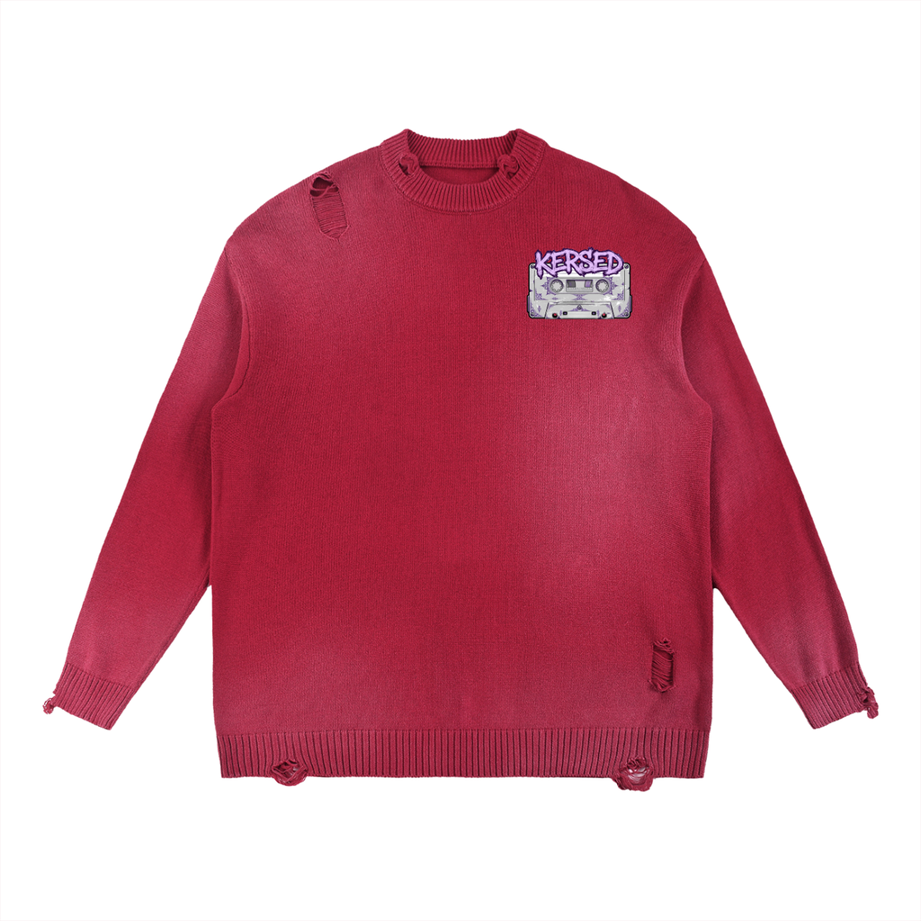 Sun Fade Distressed Ripped Crewneck Sweater - Be Delusional