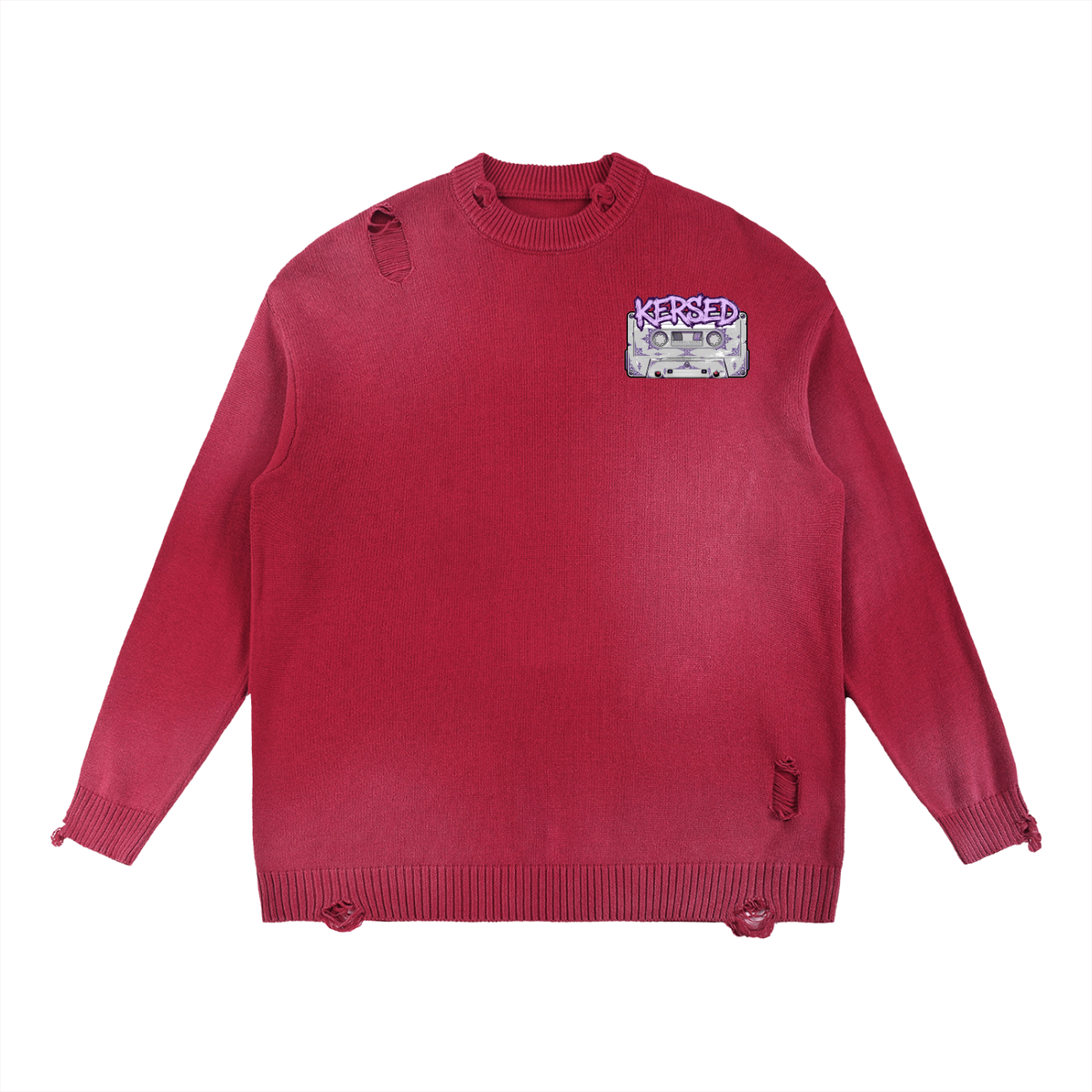 Sun Fade Distressed Ripped Crewneck Sweater - Be Delusional