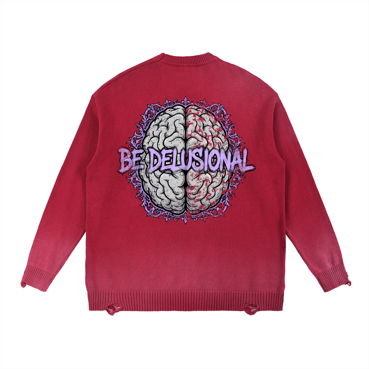 Sun Fade Distressed Ripped Crewneck Sweater - Be Delusional